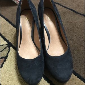 Black suede platform heels